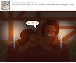 Size: 540x450 | Tagged: safe, artist:aha-mccoy, oc, oc only, oc:aha mclovin, species:pegasus, species:pony, ask, bedroom eyes, candle, flower, flower in mouth, male, mouth hold, nopony-ask-mclovin, rose, rose in mouth, solo, stallion, tumblr