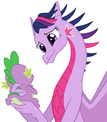 Size: 480x548 | Tagged: safe, artist:queencold, character:spike, character:twilight sparkle, species:dragon, cute, dragoness, dragonified, mama twilight, simple background, species swap, spikelove, transparent background, twilidragon