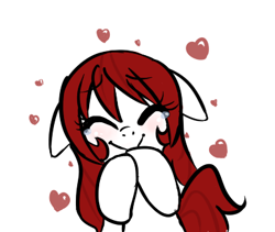 Size: 388x328 | Tagged: safe, artist:jessy, oc, oc only, oc:palette swap, species:earth pony, species:pony, ^^, blushing, eyes closed, female, floppy ears, heart, mare, simple background, smiling, solo, tumblr:ask palette swap, white background