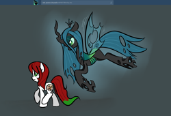 Size: 1276x868 | Tagged: safe, artist:jessy, character:queen chrysalis, oc, oc:palette swap, species:earth pony, species:pony, duo, female, mare, tumblr, tumblr:ask palette swap