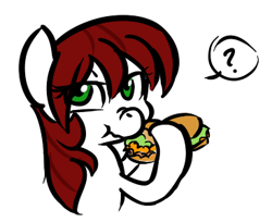 Size: 367x299 | Tagged: safe, artist:jessy, oc, oc:palette swap, species:earth pony, species:pony, eating, female, food, mare, sandwich, simple background, tumblr:ask palette swap, white background