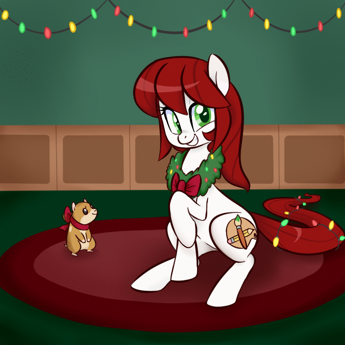 Size: 700x700 | Tagged: safe, artist:jessy, oc, oc only, oc:palette swap, species:earth pony, species:pony, episode:hearth's warming eve, g4, my little pony: friendship is magic, animated, christmas, christmas lights, duo, female, gif, hamster, holiday, mare, tumblr:ask palette swap