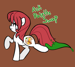 Size: 475x430 | Tagged: safe, artist:jessy, oc, oc only, oc:palette swap, species:earth pony, species:pony, banner, brown background, female, mare, simple background, solo, tumblr:ask palette swap