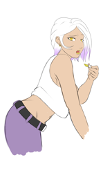 Size: 1144x1920 | Tagged: safe, artist:eve-ashgrove, character:gilda, species:human, ear piercing, female, humanized, lipstick, looking at you, midriff, piercing, simple background, solo, white background