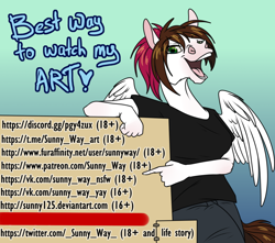 Size: 1280x1131 | Tagged: safe, artist:sunny way, rcf community, oc, oc only, oc:sunny way, species:anthro, species:pegasus, species:pony, advertisement, clothing, female, pegasus oc, tumblr, tumblr 2018 nsfw purge, wings