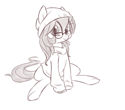 Size: 800x700 | Tagged: safe, artist:jessy, oc, oc:palette swap, species:earth pony, species:pony, clothing, female, glasses, hat, mare, monochrome, smiling, solo, sweater