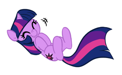 Size: 804x498 | Tagged: safe, artist:jessy, character:twilight sparkle, species:pony, cute, eyes closed, female, giggling, hooves to the chest, on back, simple background, smiling, solo, twiabetes, white background