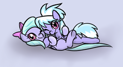 Size: 1224x672 | Tagged: safe, artist:jessy, character:cloudchaser, character:flitter, species:pegasus, species:pony, blue background, cuddling, cute, duo, female, looking at you, mare, one eye closed, siblings, simple background, sisters, smiling, wink