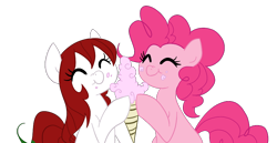 Size: 860x444 | Tagged: safe, artist:elslowmo, artist:jessy, character:pinkie pie, oc, oc:palette swap, species:earth pony, species:pony, duo, eating, eyes closed, female, food, ice cream, mare, simple background, smiling, transparent background