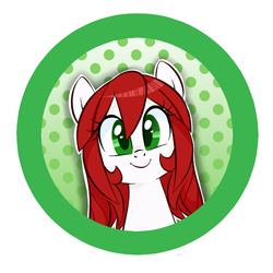 Size: 500x500 | Tagged: safe, artist:jessy, oc, oc only, oc:palette swap, species:earth pony, species:pony, abstract background, bust, button, dots, female, mare, smiling, solo