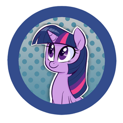 Size: 500x500 | Tagged: safe, artist:jessy, character:twilight sparkle, character:twilight sparkle (alicorn), species:alicorn, species:pony, abstract background, bust, button, dots, female, mare, smiling, solo
