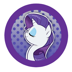 Size: 500x500 | Tagged: safe, artist:jessy, character:rarity, species:pony, species:unicorn, abstract background, bust, button, dots, eyes closed, female, mare, smiling, solo
