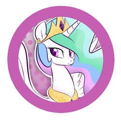Size: 500x500 | Tagged: safe, artist:jessy, character:princess celestia, species:pony, abstract background, bust, button, dots, ethereal mane, female, mare, smiling, solo