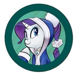 Size: 375x375 | Tagged: safe, artist:jessy, character:rarity, species:pony, abstract background, bust, button, clothing, female, mare, smiling, solo