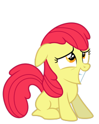 Size: 6000x7504 | Tagged: safe, artist:masem, edit, editor:slayerbvc, character:apple bloom, species:earth pony, species:pony, episode:somepony to watch over me, g4, my little pony: friendship is magic, .svg available, absurd resolution, accessory-less edit, awkward smile, female, filly, missing accessory, scared, simple background, smiling, solo, transparent background, vector, vector edit, worried