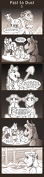 Size: 675x2700 | Tagged: safe, artist:inuhoshi-to-darkpen, character:professor fossil, character:rockhoof, comic:past to dust, episode:a rockhoof and a hard place, g4, my little pony: friendship is magic, comic, dialogue, family, fanfic, fire, flashback, indoors, parent, professor fossil, ruins