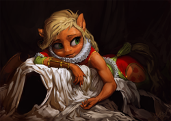 Size: 1080x765 | Tagged: safe, artist:assasinmonkey, character:applejack, species:anthro, species:earth pony, species:pony, clothing, collar, cowboy hat, female, hat, mare, ruff (clothing), solo, stetson