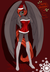 Size: 1750x2500 | Tagged: safe, artist:chapaevv, oc, oc:noelle, species:anthro, species:pony, anthro oc, christmas, clothing, female, holiday, looking at you, mare, patreon, solo, stockings, thigh highs