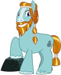 Size: 2773x3413 | Tagged: safe, artist:cheezedoodle96, edit, editor:anonymous, character:rockhoof, species:earth pony, species:pony, episode:campfire tales, g4, my little pony: friendship is magic, .svg available, beard, braid, braided ponytail, facial hair, looking at you, male, missing accessory, moustache, nude edit, nudity, rock, simple background, smiling, solo, stallion, svg, transparent background, valknut, vector