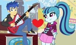 Size: 1736x1020 | Tagged: safe, artist:themexicanpunisher, edit, screencap, character:flash sentry, character:sonata dusk, episode:best trends forever, equestria girls:rainbow rocks, g4, my little pony: equestria girls, my little pony:equestria girls, converse, female, male, senata, shipping, shipping domino, shoes, straight