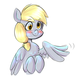 Size: 578x580 | Tagged: safe, artist:jitterbugjive, character:derpy hooves, species:pegasus, species:pony, alternate hairstyle, blushing, bust, chest fluff, cute, derpabetes, female, simple background, solo, white background