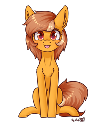 Size: 1408x1800 | Tagged: safe, artist:dsp2003, oc, oc:meadow stargazer, species:earth pony, species:pony, 2019 community collab, derpibooru community collaboration, blep, blushing, chest fluff, cute, ear fluff, female, looking at you, mare, ocbetes, signature, silly, simple background, sitting, solo, tongue out, transparent background