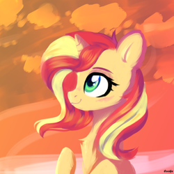 Size: 2449x2449 | Tagged: safe, artist:lazuli, character:sunset shimmer, species:pony, species:unicorn, blushing, chest fluff, cute, female, high res, mare, shimmerbetes, smiling