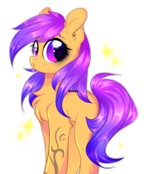 Size: 2664x3224 | Tagged: safe, artist:lazuli, oc, oc only, species:earth pony, species:pony, chest fluff, commission, cute, ear piercing, earring, earth pony oc, eyeliner, female, heart eyes, jewelry, looking at you, makeup, mare, piercing, simple background, solo, tattoo, transparent background, wingding eyes, ych result