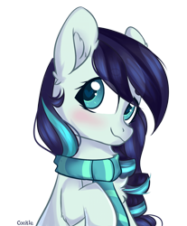 Size: 1920x2316 | Tagged: safe, artist:lazuli, character:coloratura, species:earth pony, species:pony, blushing, bust, chest fluff, clothing, cute, female, mare, scarf, simple background, smiling, solo, transparent background