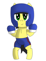 Size: 1200x1600 | Tagged: safe, artist:toyminator900, oc, oc only, oc:uppercute, species:earth pony, species:pony, bipedal, boxing gloves, boxing shorts, clothing, female, filly, headgear, shorts, simple background, solo, transparent background