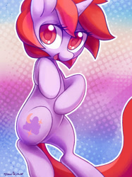 Size: 788x1051 | Tagged: safe, artist:dawnfire, oc, oc only, oc:dawnfire, species:pony, species:unicorn, cute, female, looking at you, mare, open mouth, red mane, signature, solo