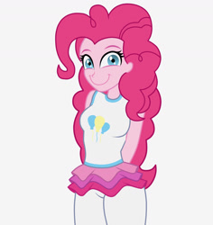 Size: 1700x1800 | Tagged: safe, artist:mashoart, character:pinkie pie, g4, my little pony: equestria girls, my little pony:equestria girls, clothing, creepy, creepy smile, female, hands behind back, simple background, slasher smile, smiling, solo, white background