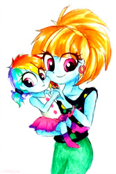 Size: 730x1095 | Tagged: safe, artist:liaaqila, character:rainbow dash, character:windy whistles, my little pony:equestria girls, clothing, cute, ear piercing, earring, equestria girls-ified, female, jewelry, like mother like daughter, mother and daughter, piercing, traditional art, younger