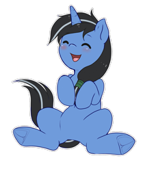 Size: 1673x2000 | Tagged: safe, artist:evomanaphy, oc, oc only, oc:night rain, species:pony, species:unicorn, blushing, chibi, cute, eyes closed, male, ocbetes, open mouth, ponytail, simple background, smiling, solo, transparent background