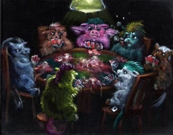 Size: 500x390 | Tagged: safe, artist:santanon, bubble pipe, dogs playing poker, fluffy pony, pipe, poker, realistic, spaghetti