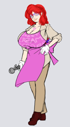 Size: 858x1557 | Tagged: safe, artist:moronsonofboron, character:twist, species:human, apron, big breasts, breasts, busty twist, clothing, female, huge breasts, humanized, simple background, solo, white background