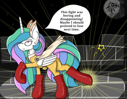 Size: 4929x3835 | Tagged: safe, artist:cuddlelamb, character:lily longsocks, character:princess celestia, species:alicorn, species:pony, blasting off again, clothing, cosplay, costume, female, mare, moon, one punch man