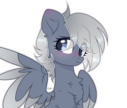 Size: 3490x2980 | Tagged: safe, artist:lazuli, base used, oc, oc only, oc:artemis, species:hippogriff, species:pegasus, species:pony, blushing, bust, chest fluff, commission, eye clipping through hair, pegasus oc, simple background, solo, transparent background, two toned wings, wings, worried, ych result