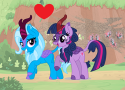 Size: 1752x1264 | Tagged: safe, artist:mlpcreativelab, artist:themexicanpunisher, character:trixie, character:twilight sparkle, species:kirin, ship:twixie, episode:sounds of silence, g4, my little pony: friendship is magic, cloven hooves, colored hooves, duo, female, kirin-ified, lesbian, shipping, species swap