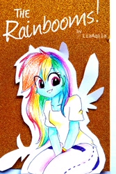 Size: 1694x2540 | Tagged: safe, artist:liaaqila, character:rainbow dash, comic:the rainbooms, my little pony:equestria girls, comic cover, female, sitting, solo, traditional art