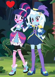 Size: 604x850 | Tagged: safe, artist:mixiepie, artist:themexicanpunisher, edit, character:trixie, character:twilight sparkle, ship:twixie, episode:friendship through the ages, episode:street magic with trixie, equestria girls:rainbow rocks, g4, my little pony: equestria girls, my little pony:equestria girls, spoiler:eqg series (season 2), clothing, female, lesbian, piano dress, shipping