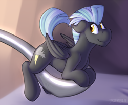Size: 2000x1658 | Tagged: safe, artist:dripponi, artist:lattynskit, character:thunderlane, species:pegasus, species:pony, cute, floppy ears, horse spooning meme, looking back, male, meme, mohawk, simple background, smiling, solo, spoon, tiny, tiny ponies