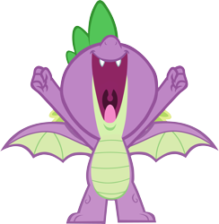 Size: 8323x8526 | Tagged: safe, artist:memnoch, character:spike, species:dragon, episode:molt down, g4, my little pony: friendship is magic, absurd resolution, dragon wings, hands up, male, nose in the air, open mouth, simple background, solo, spread wings, tongue out, transparent background, uvula, vector, winged spike, wings