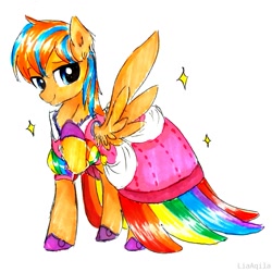 Size: 1237x1237 | Tagged: safe, artist:liaaqila, oc, oc only, oc:cold front, species:pegasus, species:pony, clothing, commission, crossdressing, cute, dress, lace, looking at you, male, shoes, smiling, stallion, stars, traditional art