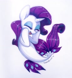 Size: 3024x3292 | Tagged: safe, artist:dawnfire, character:rarity, species:seapony (g4), my little pony: the movie (2017), cute, eyes closed, female, raribetes, seaponified, seapony rarity, smiling, solo, species swap, traditional art