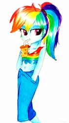 Size: 1433x2547 | Tagged: safe, artist:liaaqila, character:rainbow dash, equestria girls:spring breakdown, g4, my little pony: equestria girls, my little pony:equestria girls, spoiler:eqg series (season 2), belly button, clothing, female, midriff, pants, sexy, simple background, solo, traditional art, white background