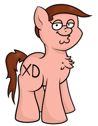 Size: 1426x1829 | Tagged: safe, artist:moonatik, oc, species:earth pony, species:pony, :t, chest fluff, chin, cursed image, dank memes, family guy, glasses, ironic meme, male, meme, peter griffin, simple background, solo, species swap, stallion, this is epic, transparent background, wat, what has science done, why, xd