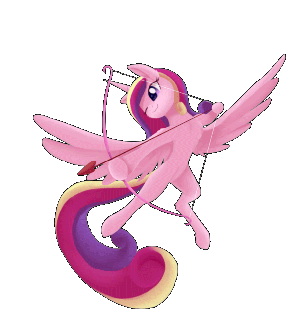 Size: 600x650 | Tagged: safe, artist:dusthiel, artist:szafir87, character:princess cadance, species:alicorn, species:pony, animated, arrow, blinking, bow (weapon), bow and arrow, c:, cupid, cupidance, cute, cutedance, female, flapping, flying, gif, heart, hoof hold, leg fluff, mare, missing accessory, one eye closed, princess of love, simple background, smiling, solo, spread wings, transparent background, weapon, wings, wink