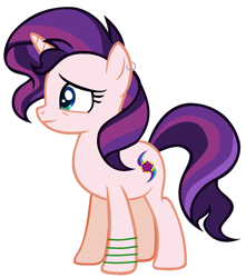 Size: 1304x1476 | Tagged: safe, artist:hyperernest, artist:themexicanpunisher, base used, oc, oc only, oc:evening glitter, parent:starlight glimmer, parent:sunset shimmer, parents:shimmerglimmer, species:pony, species:unicorn, icey-verse, ear piercing, earring, female, jewelry, magical lesbian spawn, mare, next generation, offspring, piercing, simple background, solo, tattoo, white background
