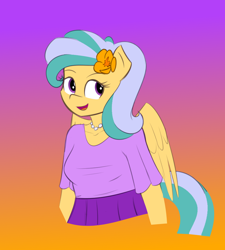 Size: 864x960 | Tagged: safe, artist:funble, artist:pacificside18, oc, oc only, oc:pacific breeze, species:anthro, species:pegasus, species:pony, species:unguligrade anthro, anthro oc, bust, clothing, female, flower, flower in hair, looking at you, mare, simple background
